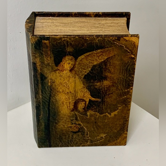 Vtg Artwork Decorated Faux Leather Hollow Wooden Faux Book Box Hidden Stash - Picture 2 of 10